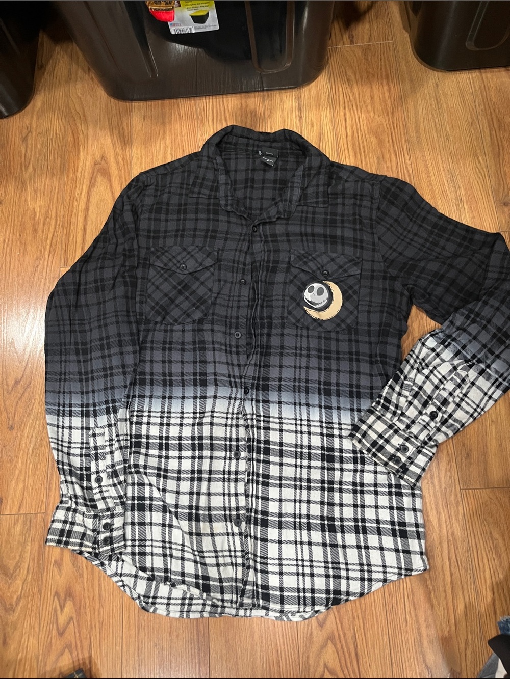 Men's Black and White Ombre Plaid Button-Down Shirt - UNISEX